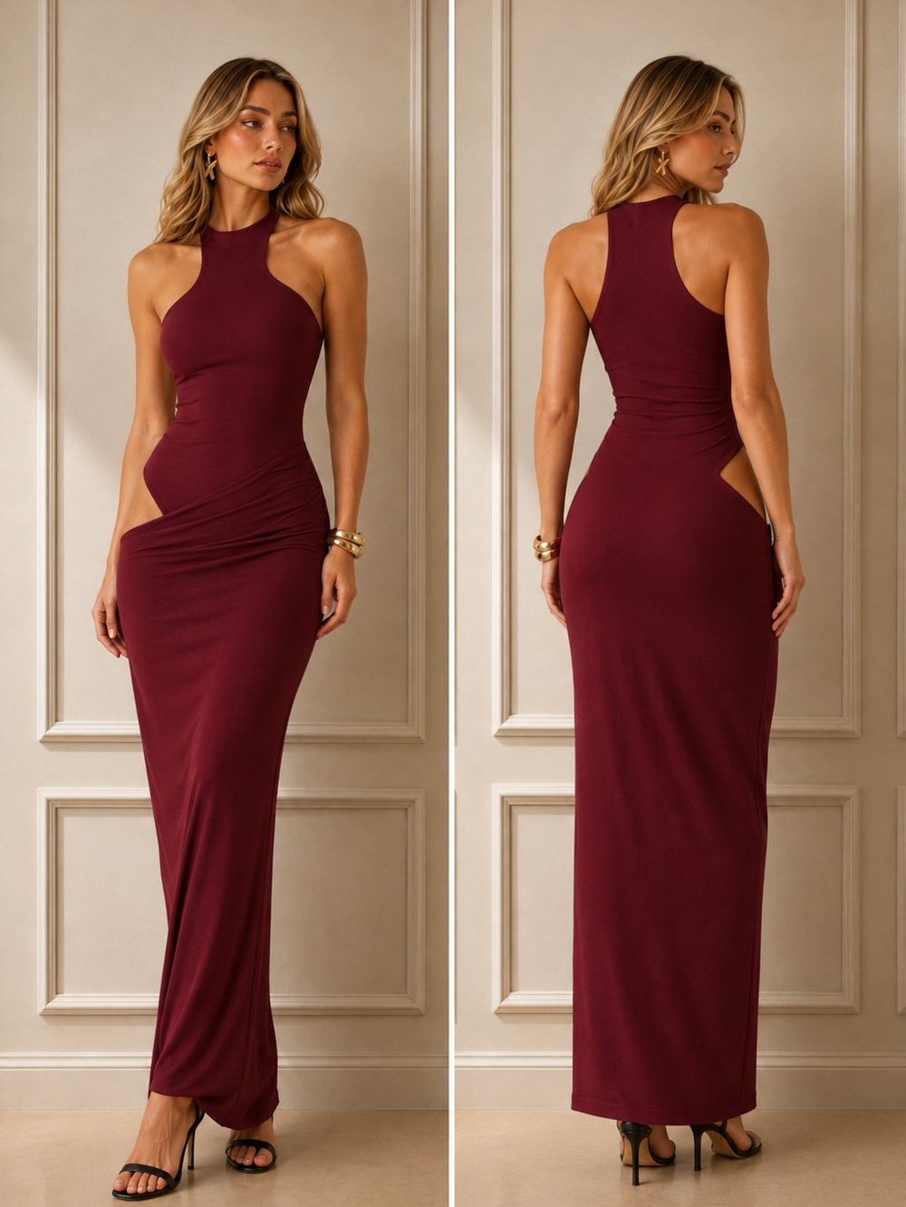 Sleeveless Cutout Maxi Dress - Burgundy